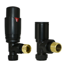 Thermostatic TRV Manual Radiator Valves Angled 15mm x 1/2" Pair Black
