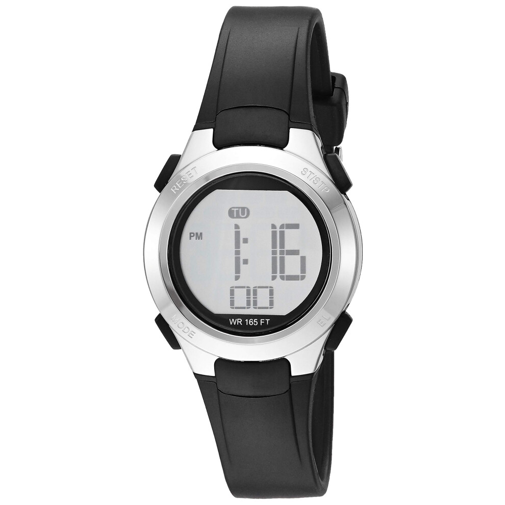 Women's Digital Chronograph Silver-Tone and Black Resin Strap Watch