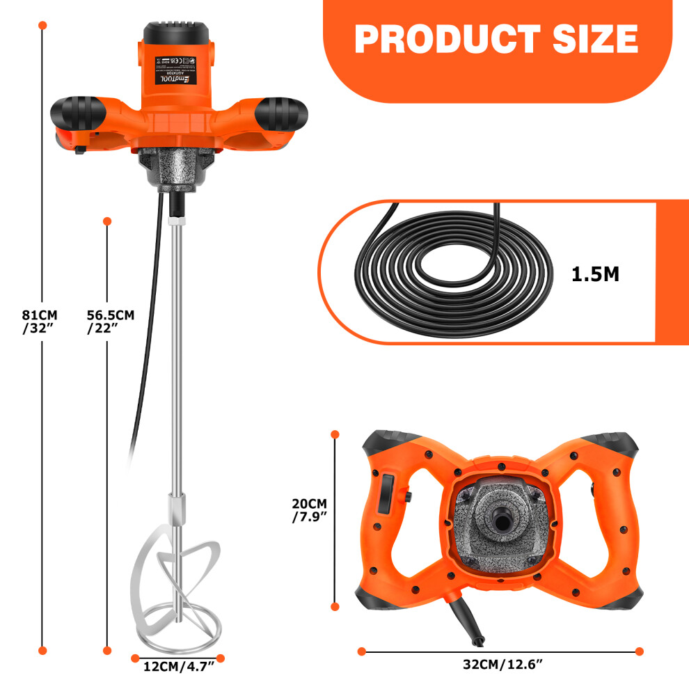 2600W Concrete Mixer, 6-Speed Electric Paint Paddle Mixer for Cement, Mortar, Plaster
