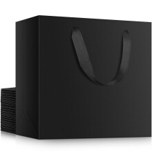 Bolsas de papel kraft Eusoar, 20 unidades, 21,8 x 10 x 18 cm, negras, con asas, para compras a granel, almuerzos, art   culos para fiestas, bodas.