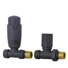 NRG Anthracite Straight TRV Thermostatic Radiator Valve + Manual Valve