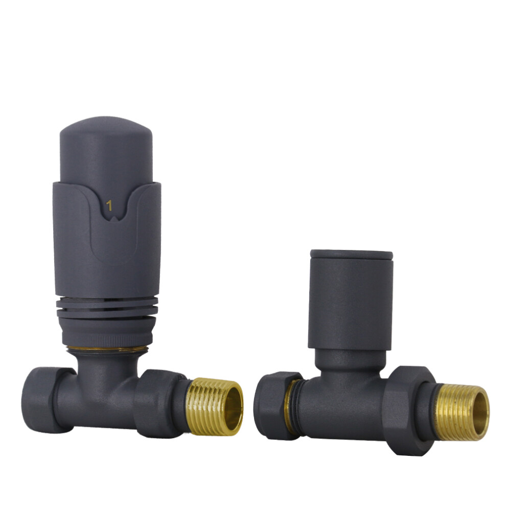 NRG Anthracite Straight TRV Thermostatic Radiator Valve + Manual Valve