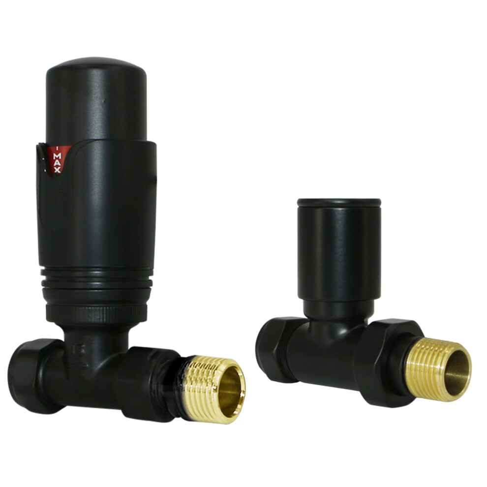 Designer Valves Black Straight 15mm x 1/2" Thermostatic Radiator Pack