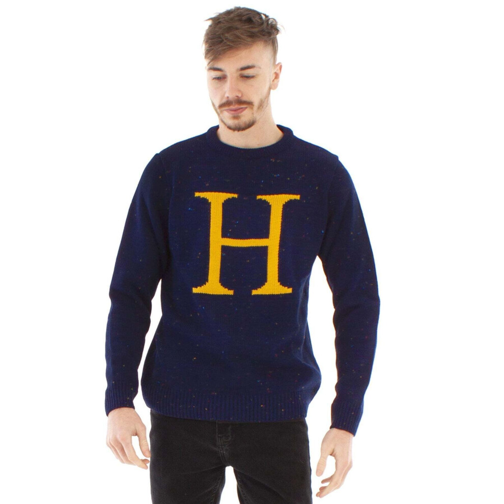 (M, Blue) Harry Potter Unisex Adult Letter H Christmas Jumper