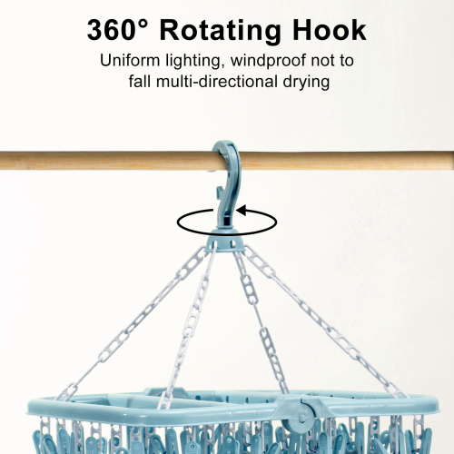 (blue) Foldable Sock Dryer with 32 Clips Laundry Hanger 2