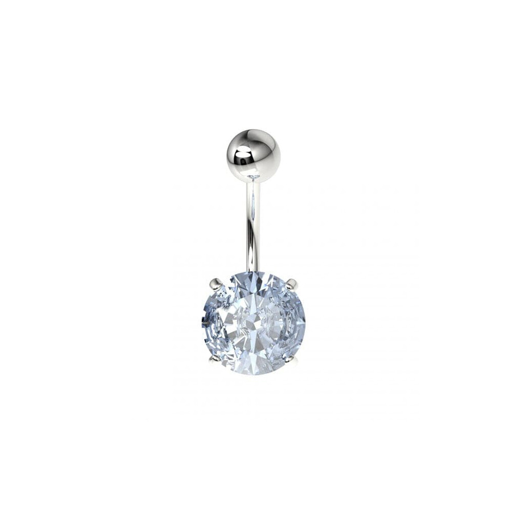 (Silver, Lavender) 925 Sterling Silver Round Jewelled Non-Dangling Belly Button Ring