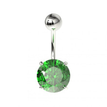 (Silver, Emerald) 925 Sterling Silver Round Jewelled Non-Dangling Belly Button Ring