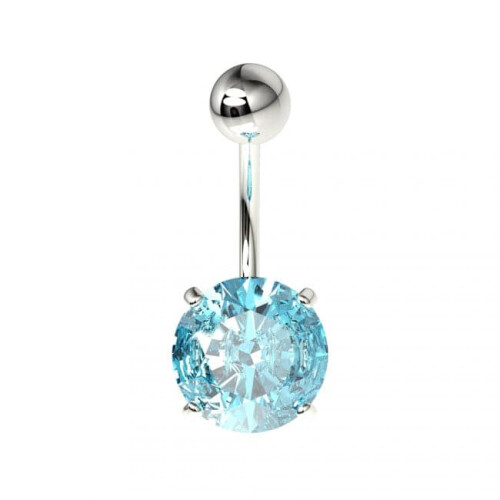 (Silver, Emerald) 925 Sterling Silver Round Jewelled Non-Dangling Belly Button Ring 1