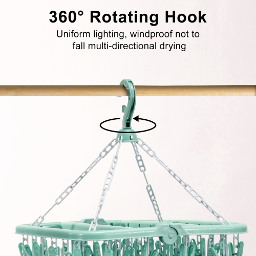 (green) Foldable Sock Dryer with 32 Clips Laundry Hanger 2
