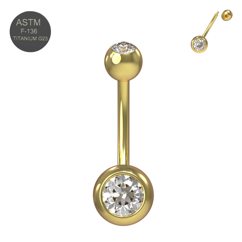 (10mm) G23 Grade Titanium Double CZ Jewelled Non Dangling Banana Belly Ring
