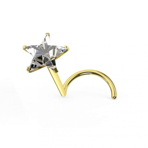 9K Yellow Gold CZ Star Nose Screw
