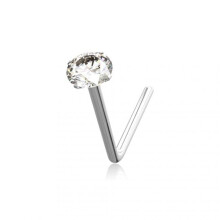 (Rose Gold, 2mm) 9K Gold L-Bend Jewelled Nose Stud