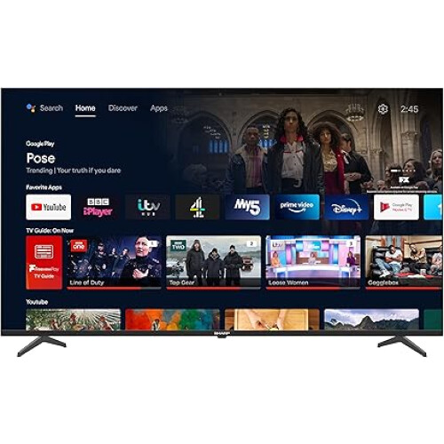 Sharp Sharp 4T-C55FN6KL2AB 55-Inch 4K Android Smart TV, Frameless UHD HDR with Google Assistant 2