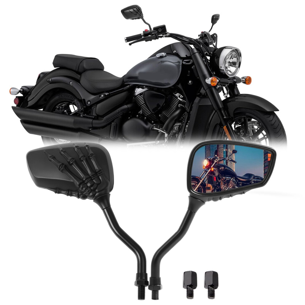 8Mm/10Mm Motorcycle Skull Skeleton Rearview Side Mirrors For Sco Black 738956031464
