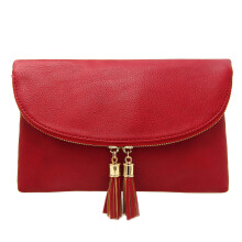 Solene Damen Envelop Clutch Umhngetasche mit Quasten-Akzent (WU075-Rot)