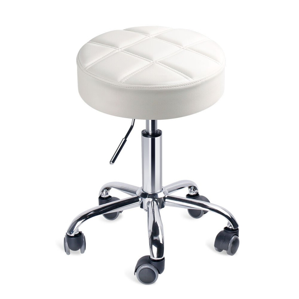 Leopard Round Rolling Stools, Adjustable Work Medical Stool with Wheels White