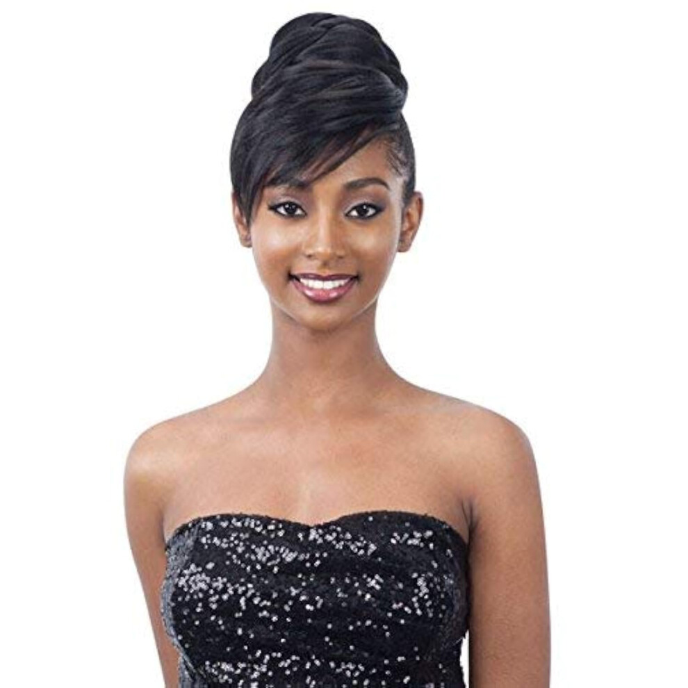 Buitengewone Vlechten Unisex Black Twisted Bun Bang 1 Jet - Freetress Equal Synthetic Bun & Swoop Side Bang