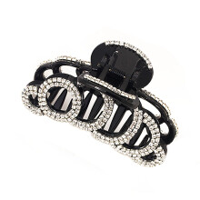 Exquisite Rhinestones Jaw Clip Claw Clip Large Crystal Thick Hair Claw Hair Clip Head Dress for Women Lady (Black)