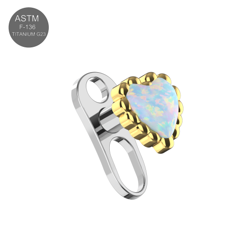 (Plain (Titanium), Aurora Borealis) Opal Heart Jewelled Dermal Anchor
