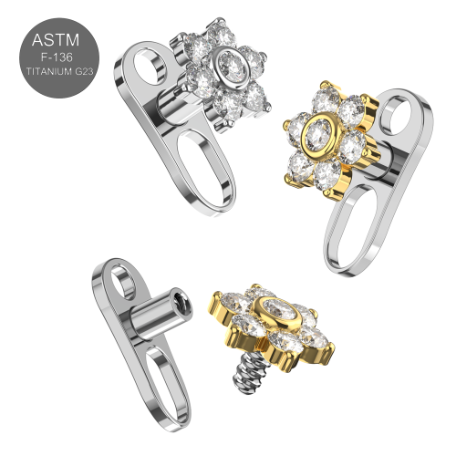 (Plain (Titanium)) CZ Jewelled Spring Flower Dermal Anchor 2