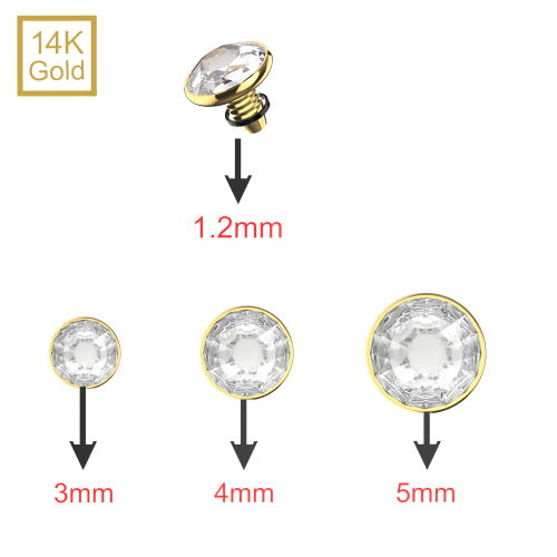 (5mm) 14K Solid Gold CZ Jewelled Internally Threaded Dermal Anchor Top 2
