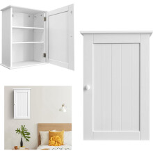 Single Door Wall Mounted Bathroom Cabinet, Wall Cabinet Bathroom Storage Cabinet Hanging Laundry Cabinet Cupboard, Medicine Cabinet, White