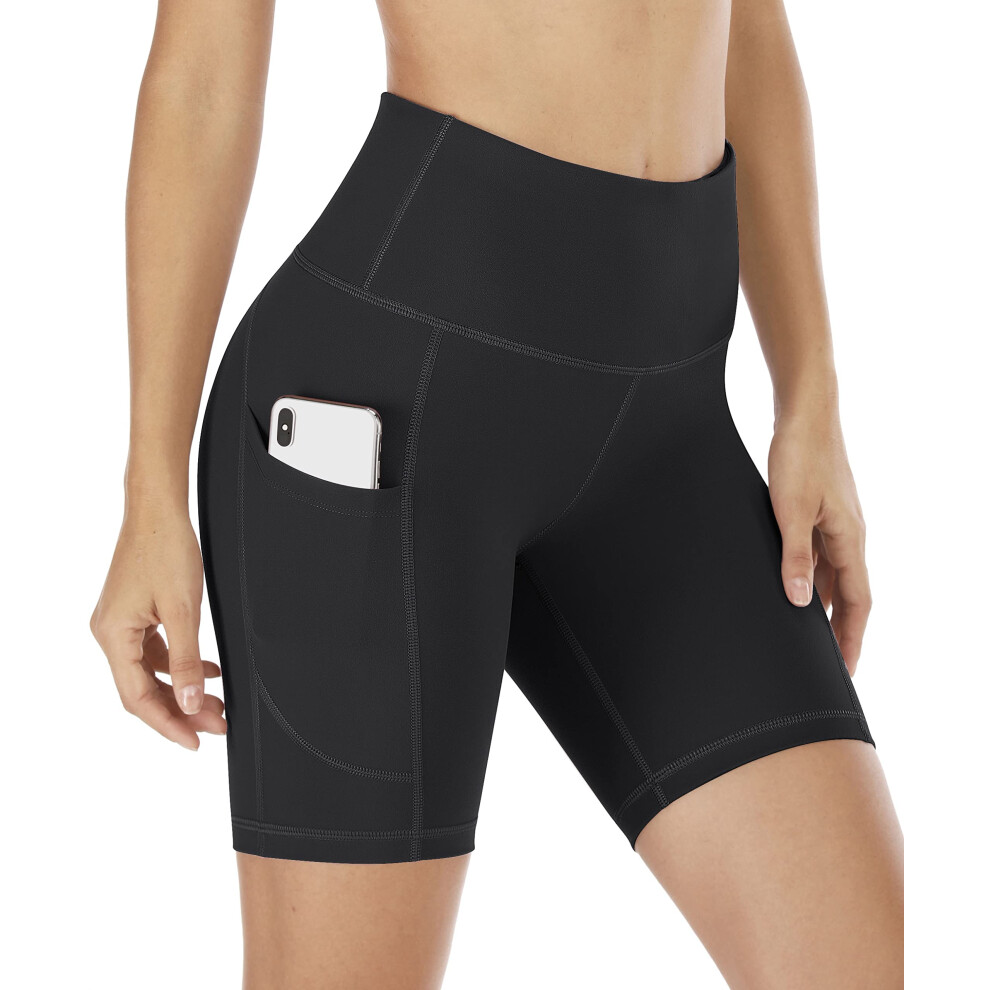 Short d'entra   nement IUgA pour femme avec poches, short de motard taille haute pour femme, short de yoga, short de course (noir, XX-Large)