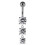 (Silver, Clear) Moving Jewelled Charms dangling SS Bar Navel Ring 1