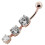 (Silver, Clear) Moving Jewelled Charms dangling SS Bar Navel Ring 6