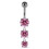 (Silver, Clear) Moving Jewelled Charms dangling SS Bar Navel Ring 2