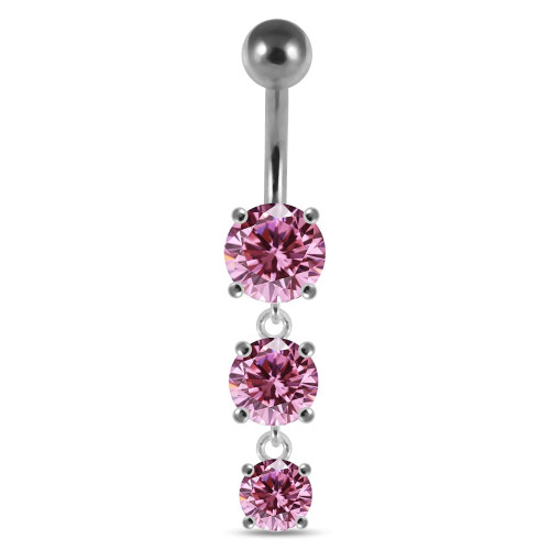 (Silver, Clear) Moving Jewelled Charms dangling SS Bar Navel Ring 1