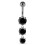 (Silver, Clear) Moving Jewelled Charms dangling SS Bar Navel Ring 12
