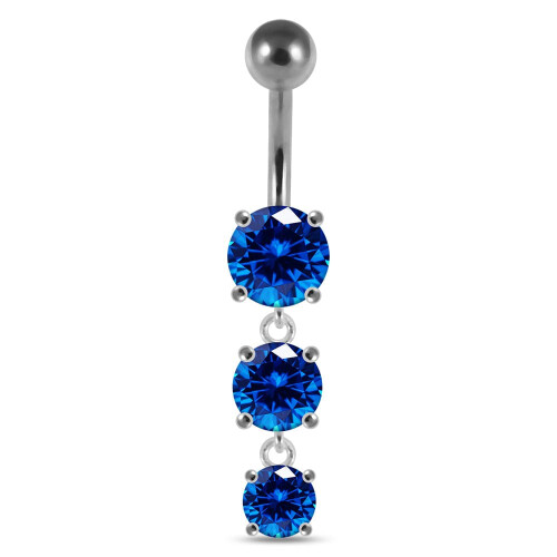 (Silver, Clear) Moving Jewelled Charms dangling SS Bar Navel Ring 2