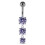 (Silver, Clear) Moving Jewelled Charms dangling SS Bar Navel Ring 9