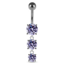(Silver, Lavender) Moving Jewelled Charms dangling SS Bar Navel Ring