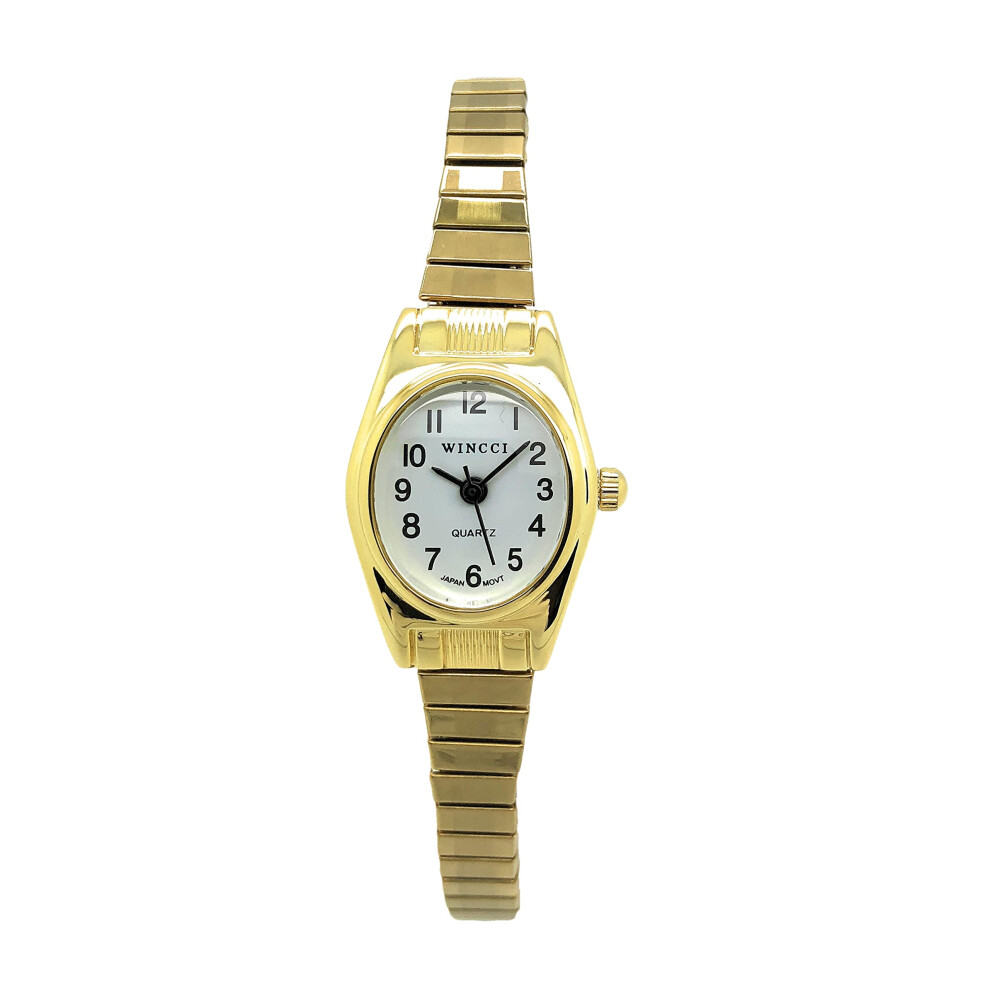 Wincci Orologio Da Donna Classico, Piccolo, Ovale, Elastico, Alla Moda, Colore: Oro, Oro, Bracciale-image