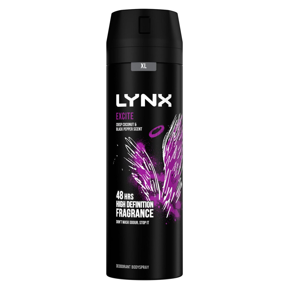 Lynx Excite XL Deodorant Spray 200ml – Sophisticated Gourmand-Oriental Fragrance with Fresh Green & Woody Base
