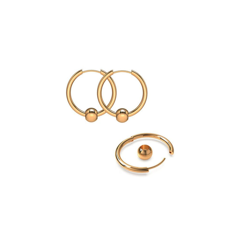 (Rose Gold, 14mm) Surgical Steel Hinged Sleeper Earrings Hoops with Bead Ball