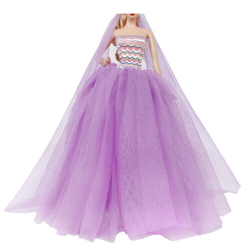 BJDBUS 11,5 polegadas roupas de boneca de garotas roxas vestido de noiva de renda com v   u 1