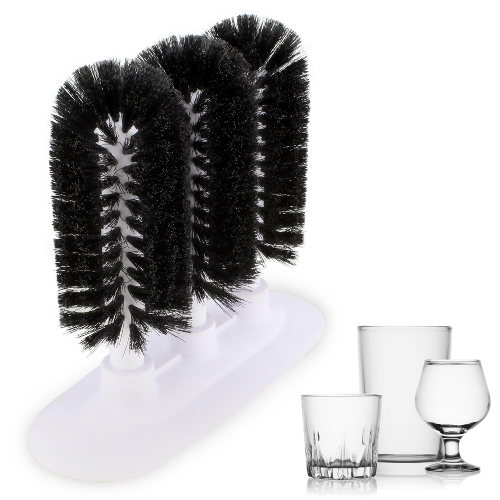 Glass Cleaning Brush  3 Brush Glass Washer - Triple Glass Rinser  Cup