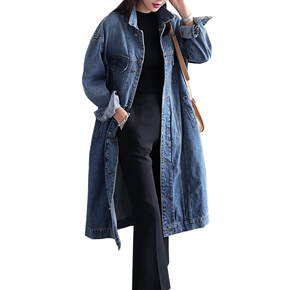 Jofemuho Veste en jean longue classique pour femme, grande taille, ample, manches longues B