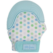 PBnJ baby Silicone Infant Teething Mitten Teether Glove Mitt Toy (Blue Dot)
