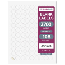 NextDayLabels - Laser/Ink Jet White Labels (3/4"" Round - 108 Per Page | 2700 Labels)