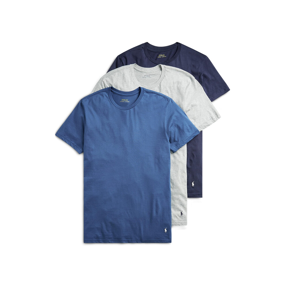 POLO Ralph Lauren Mens Classic Fit W/Wicking 3-Pack Crews Undershirt  Andover Heather/Bali Blue/Cruise Navy  X-Large US