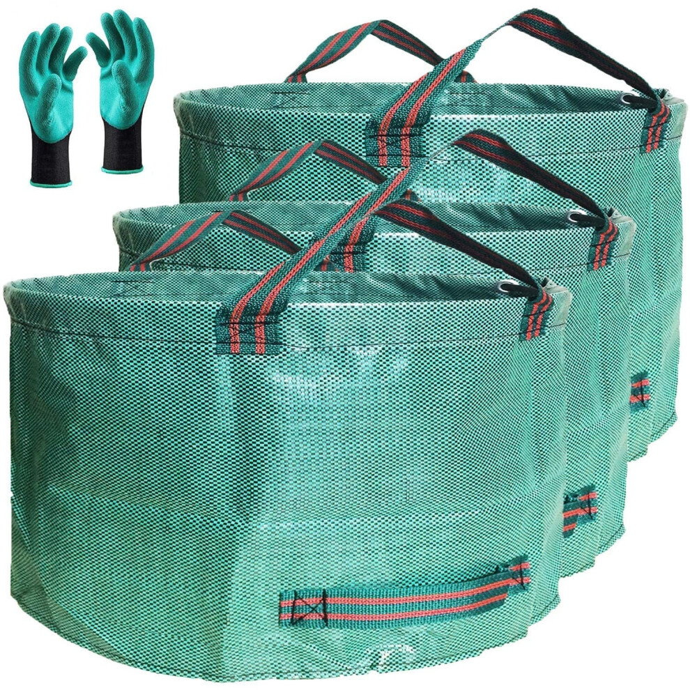 Confezione Da 3 Sacchetti Professionali Da Giardino Da 150 Litri (D31, H48 Cm), Riutilizzabili, Con Guanti Da Giardinaggio, Borsa Da Patio, Borsa Per Foglie, Contenitori Per Rifiuti, Sacchetti Per-image