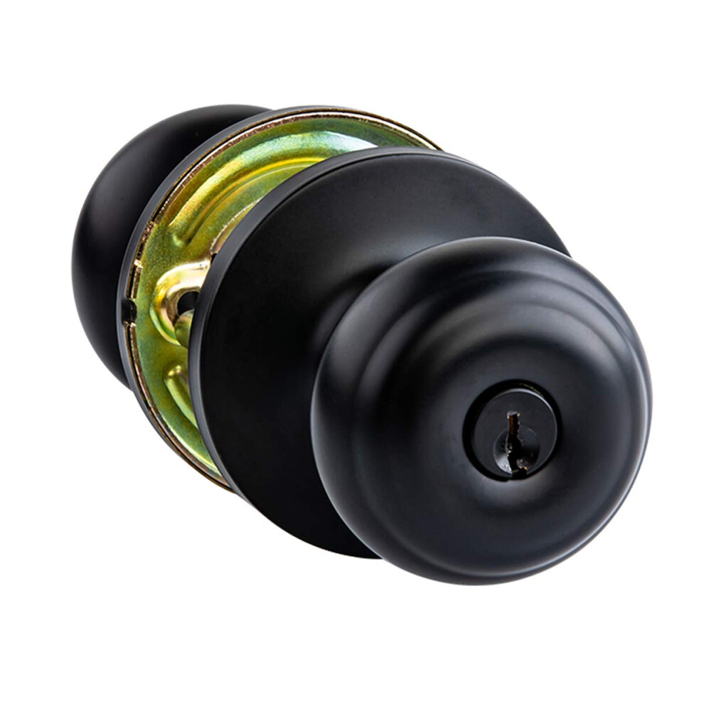 Amazon Basics Exterior Door Knob With Lock  Classic  Matte Black
