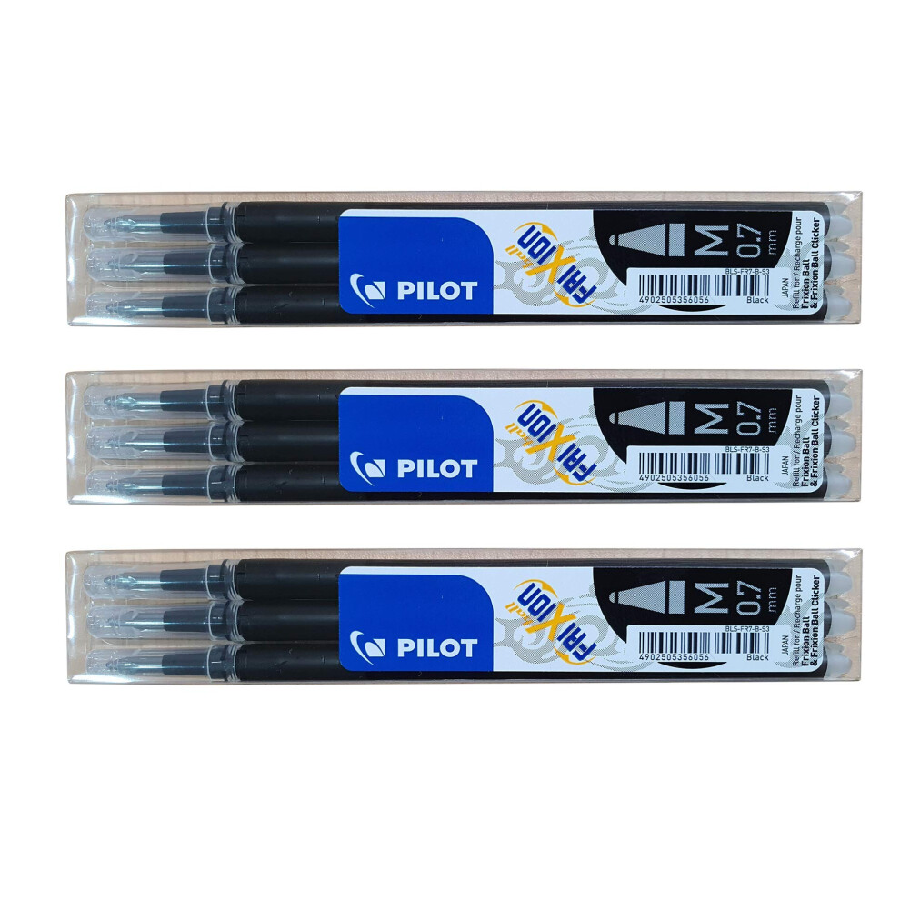Lot De 9 Recharges Pour Stylos Effa Ables Pilot Frixion, Encre Gel Noire, Pointe Fine 07 Noir-image