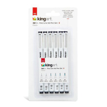 Kingart 430-6 Pro Inkline Black Micro Line & Precision Graphic Pens 6 Assorted NIBS Black Archival Watertproof Japanese Ink for Art Illustration