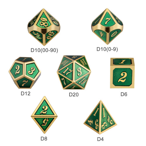 Σετ Μεταλλικών Ζαριών D&D, 7 Ζάρια Πράσινα με Μεταλλική Θήκη για Dungeons and Dragons 2