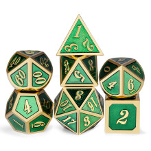 Metallt Tärningsset D&D, DNDND 7 Tärningar Grön med Metallask för Dungeons och Dragons